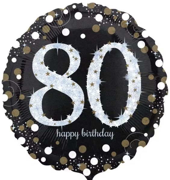 Folienballon - Sparkling Birthday, Zahl 80 - ø 43cm